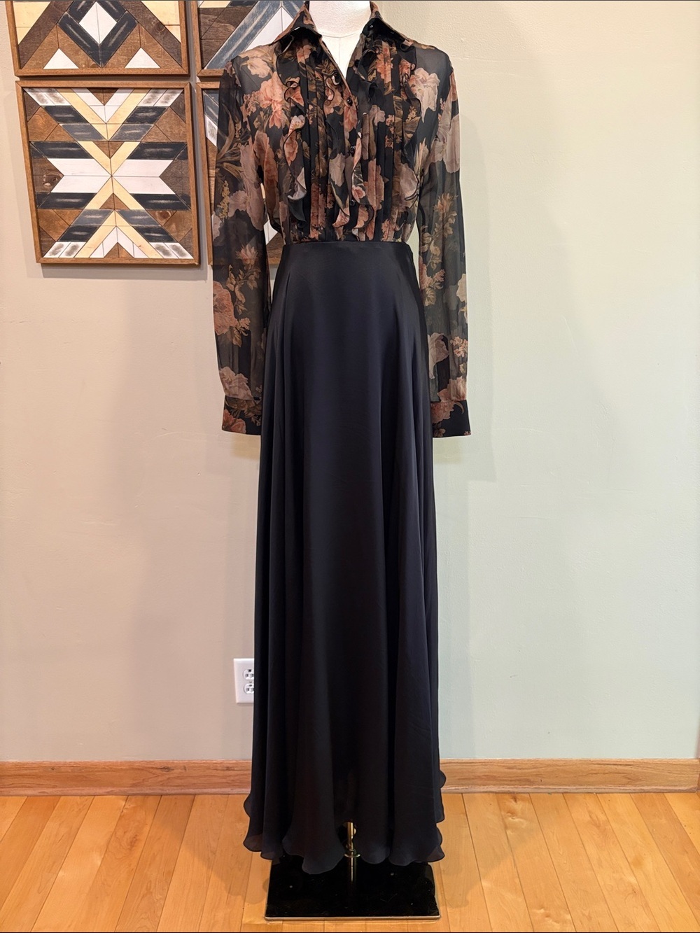 Vintage Ralph Lauren Collection Black A-Line Formal Silk Maxi Skirt size 4